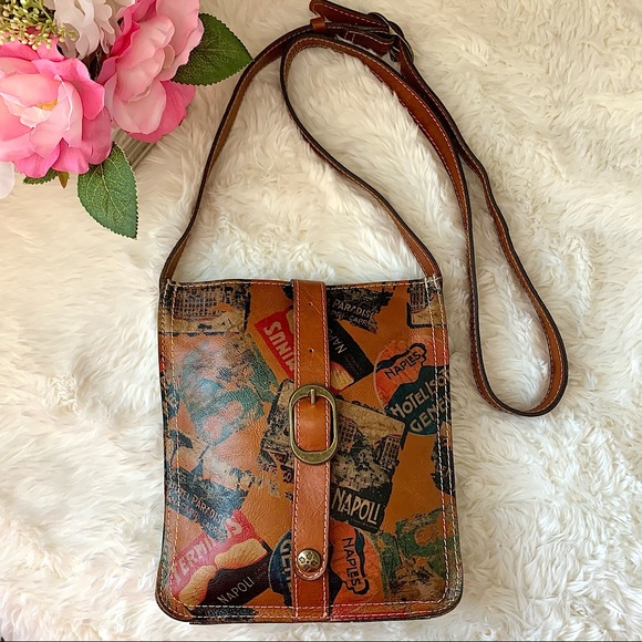 Patricia Nash Venezia Pouch Crossbody Leather Postcard Stamp Print Shoulder Bag - Picture 15 of 16